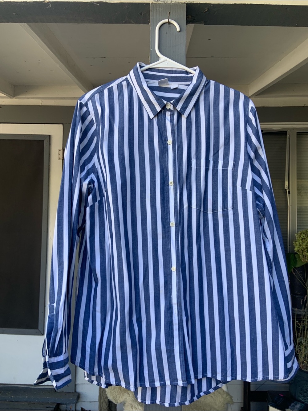 GAP Navy and White Striped Button-Down Shirt